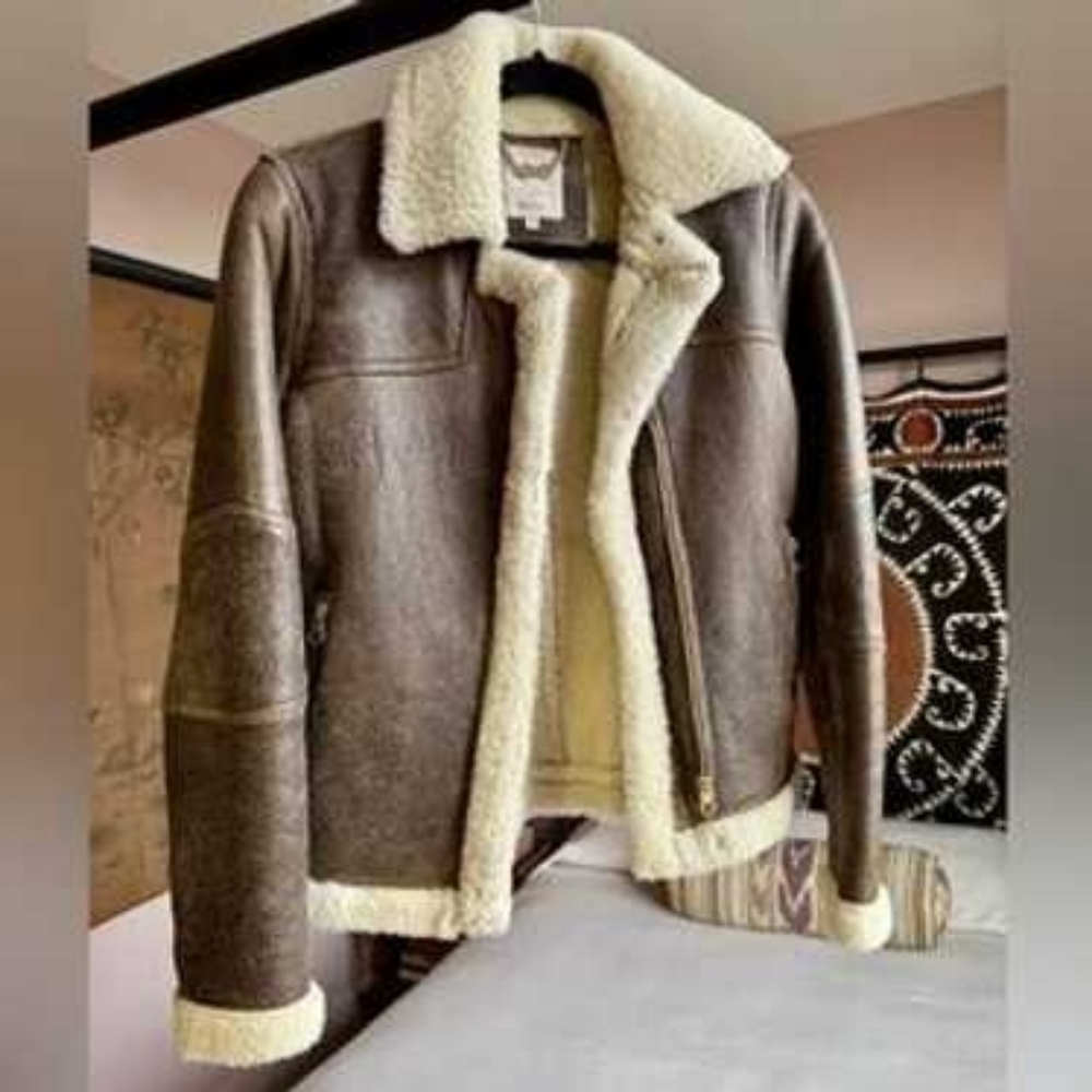 Ted Baker Brown Leather Jacket with Shearling